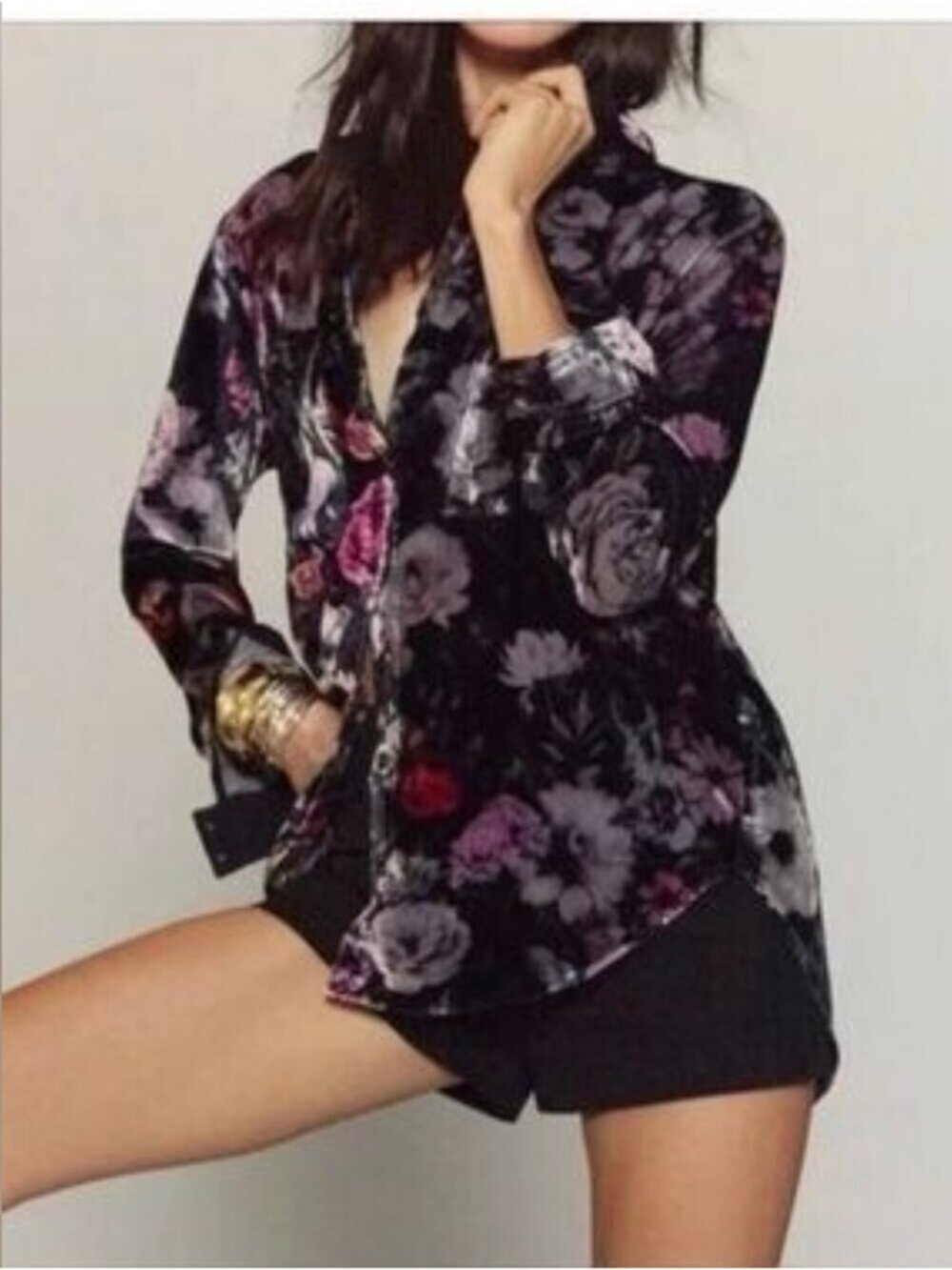Anthropologie The Hadley Relaxed Floral Velvet Buttondown Shirt Fits M-L No Size